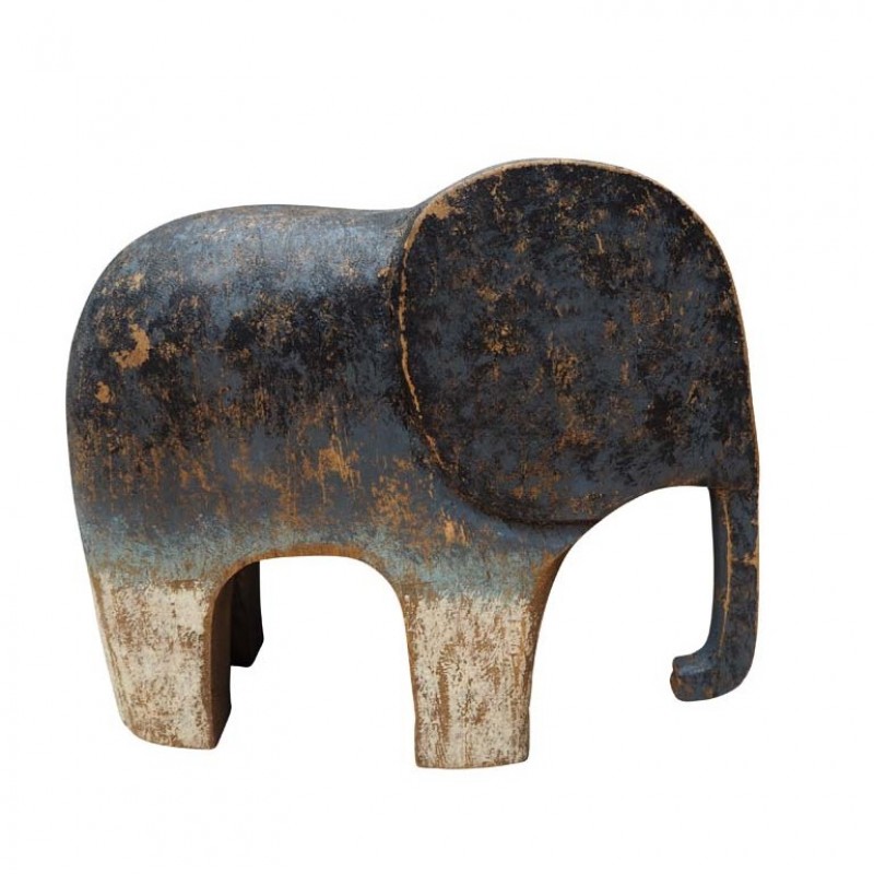 WOOD ELEPHANT BLUE MEDIUM - DECOR OBJECTS